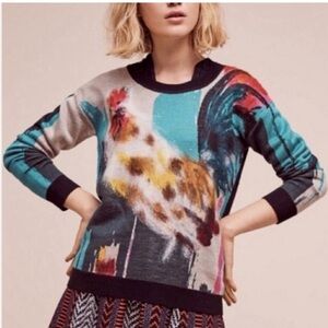Anthropologie x Lauren C Walcott Rooster Art Sweater M